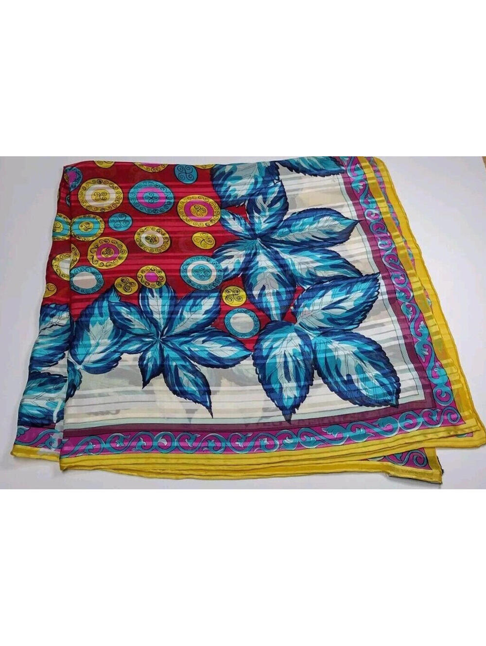 Vintage TED LAPIDUS PARIS Silk Scarf Rare Floral ASIANA AIRLINES COLORFUL COINS
